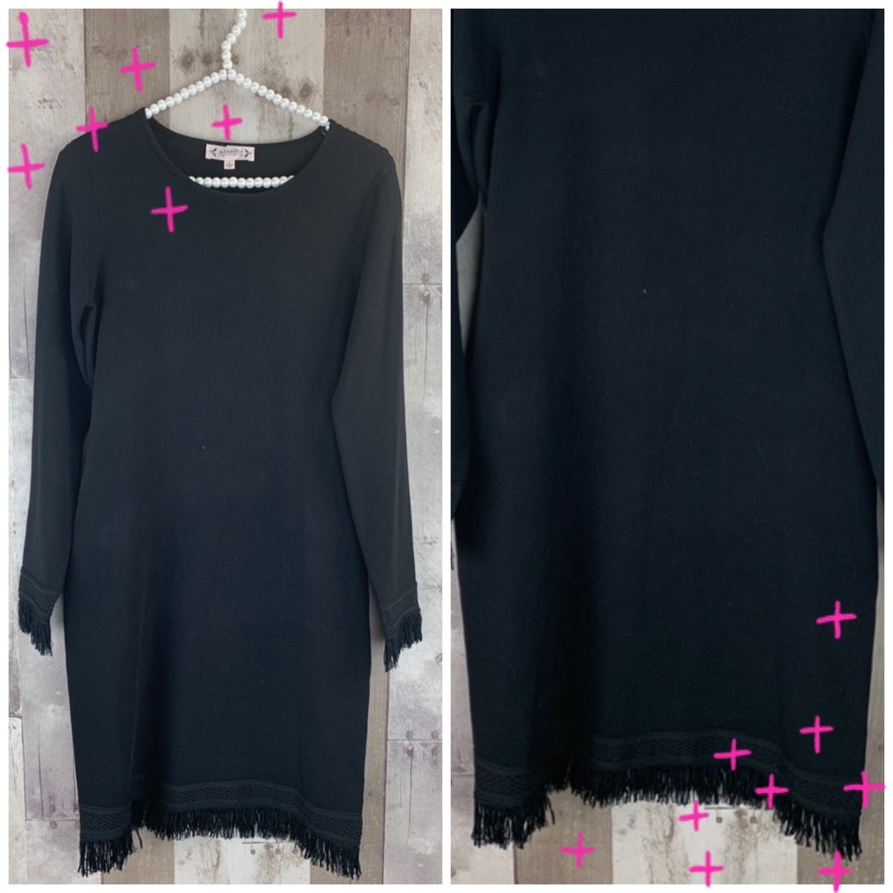 Nanette Lenore black long sleeve fringe dress size Small
